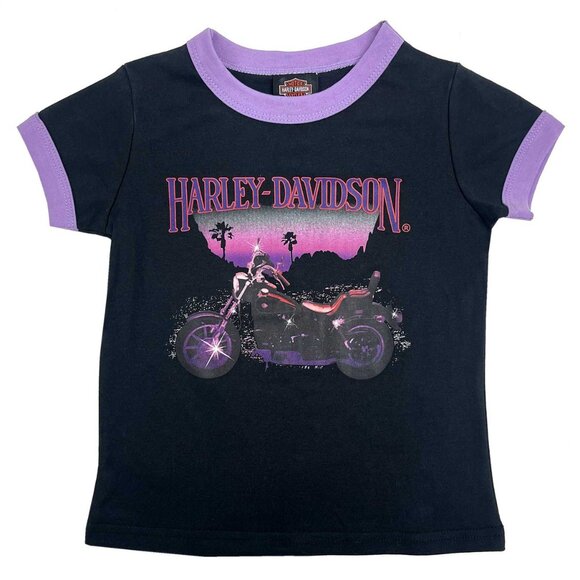 Harley-Davidson Other - Harley-Davidson Little Girls' Glitter Short Sleeve Ringer Tee Black/Purple